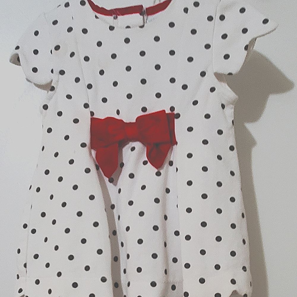 White/red polkadotted with bow